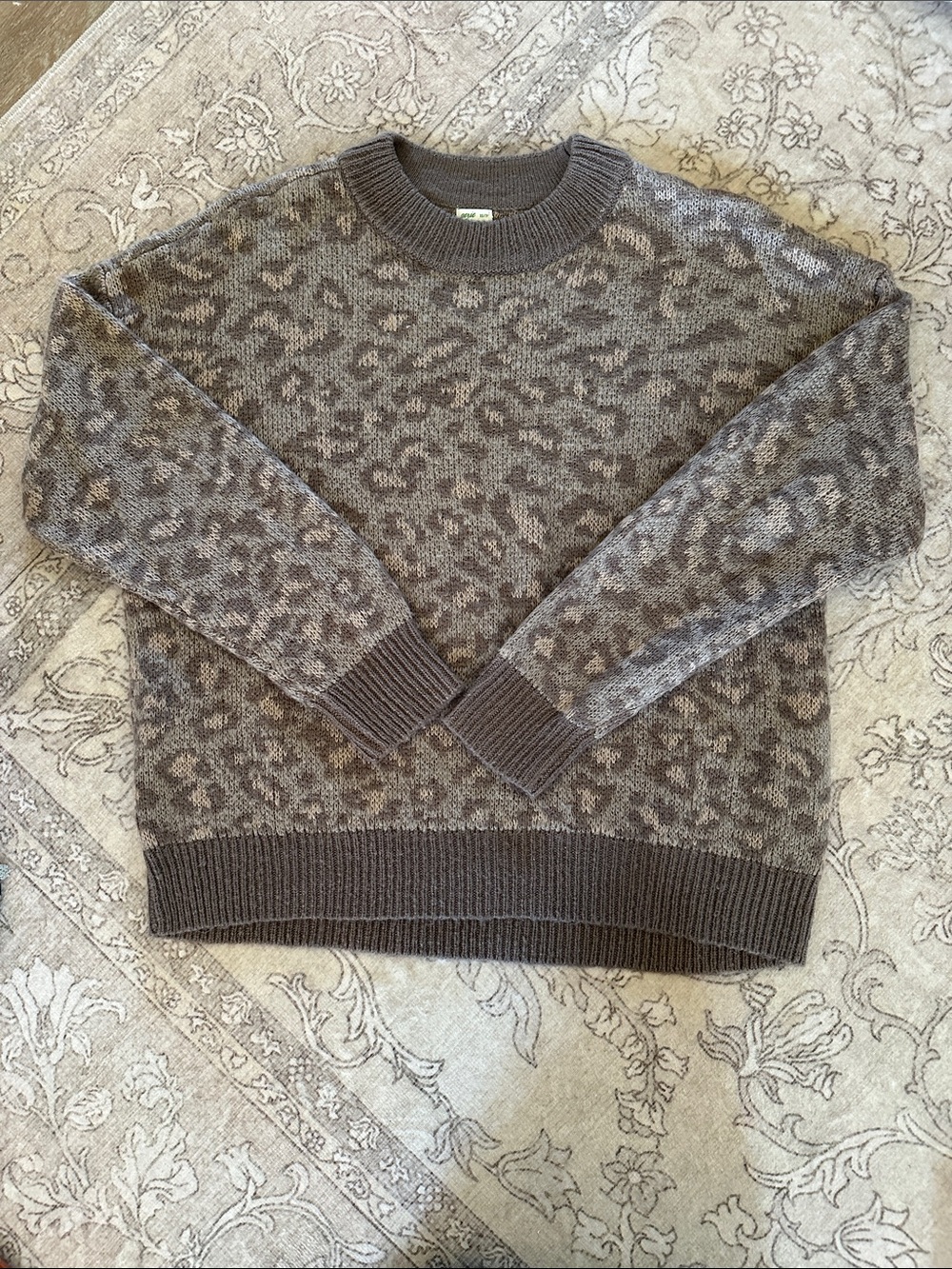 aerie Women's Taupe & Brown Leopard-Print Crewneck Sweater